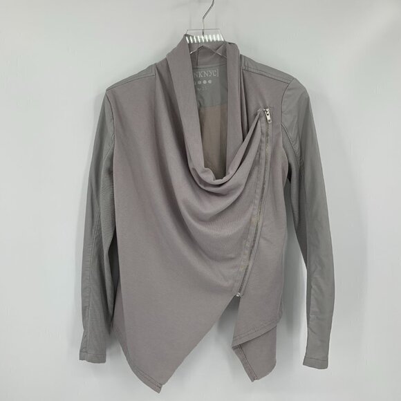 Blank NYC Private Practice faux leather and knit moto jacket zipper gray small - Picture 1 of 6